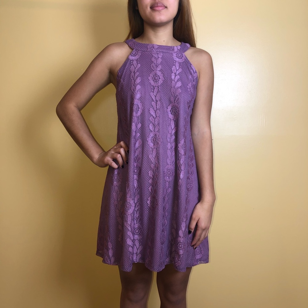 Purple Altar’d State Halter Floral Lace Dress